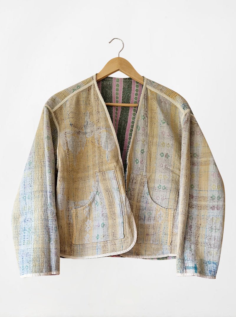 kantha vintage vest with sleeves deena (zari)