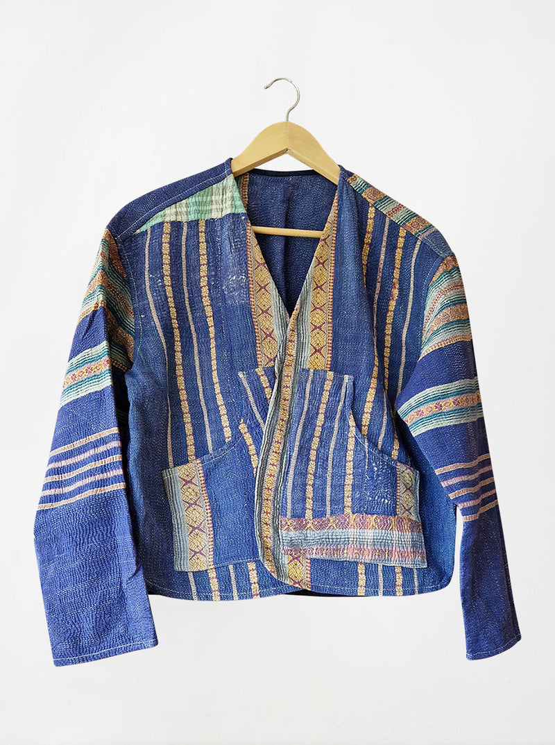 kantha vintage vest with sleeves ahaana (zari)