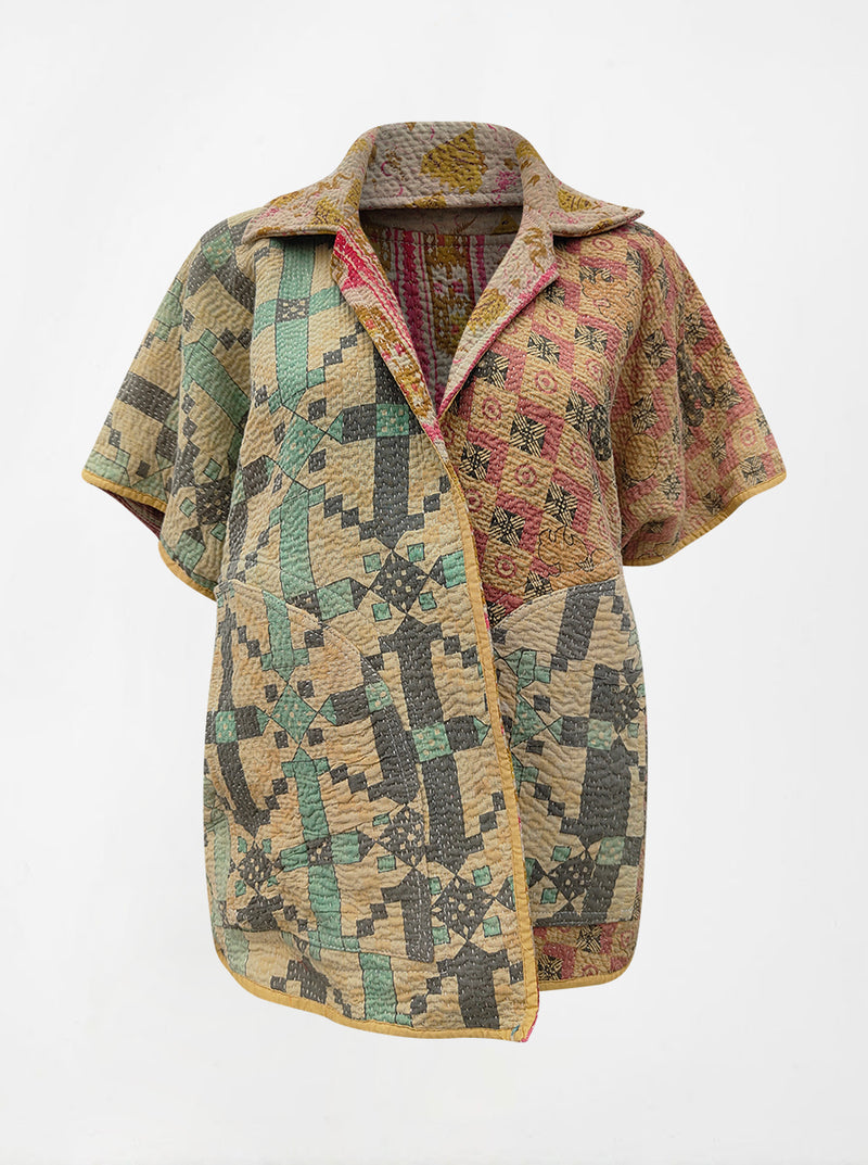 kantha vintage reversible short poncho kiara (shravan)