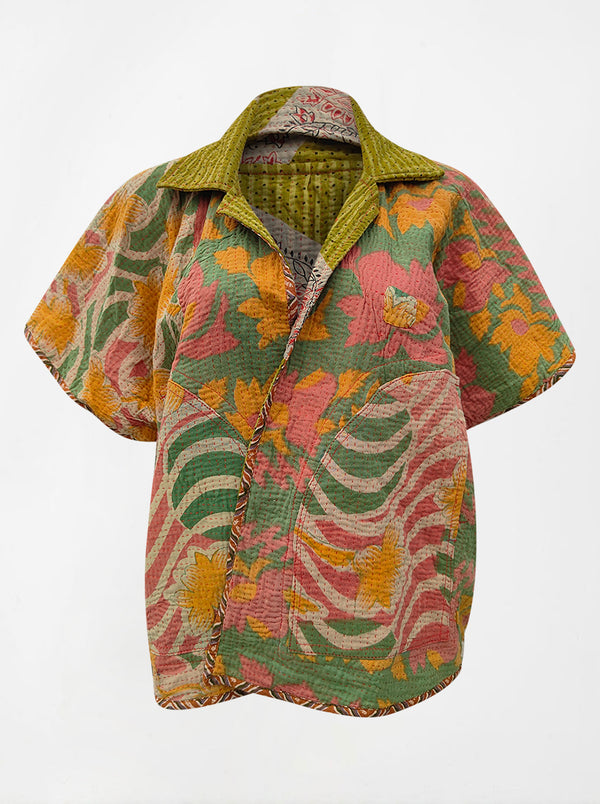 kantha vintage reversible short poncho jhanvi (shravan)