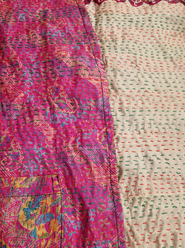 kantha vintage reversible silk vest pink sample