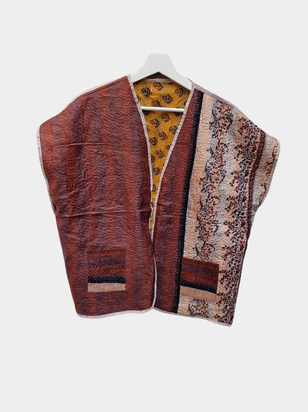 kantha vintage reversible silk cotton vest prini