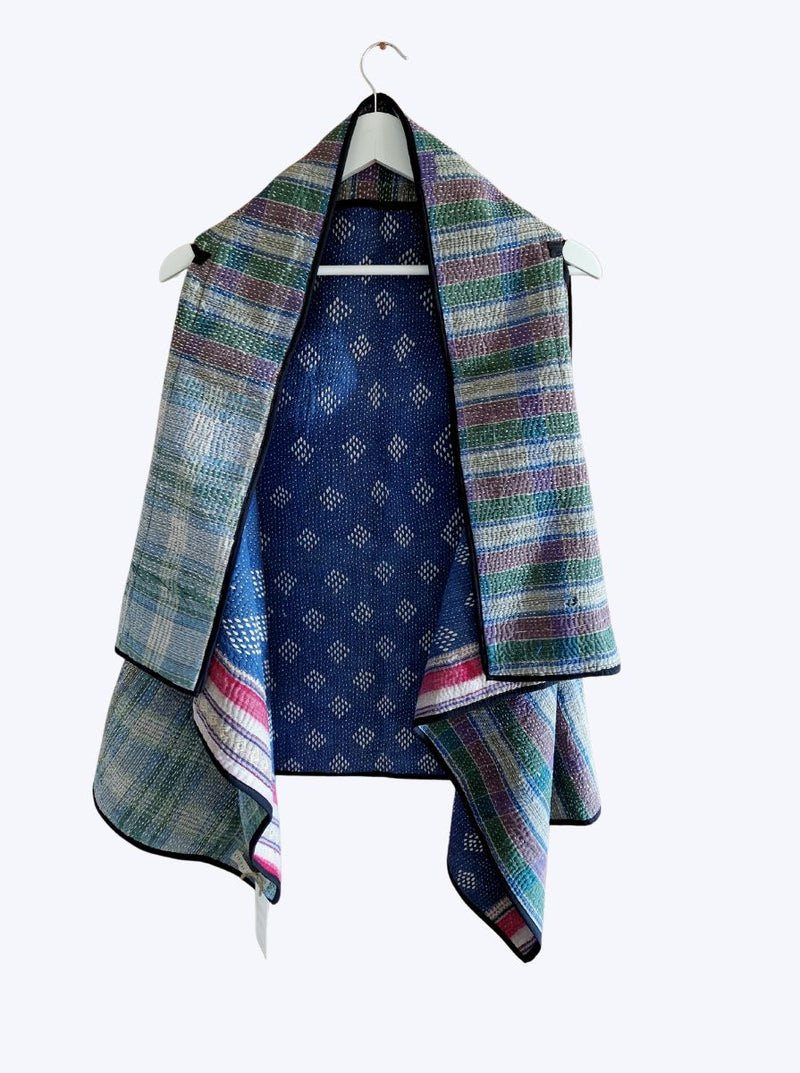 kantha vintage cape - ocean