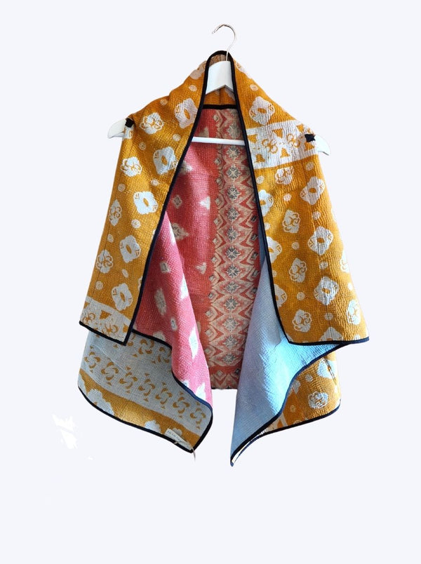 kantha vintage cape - orange blue
