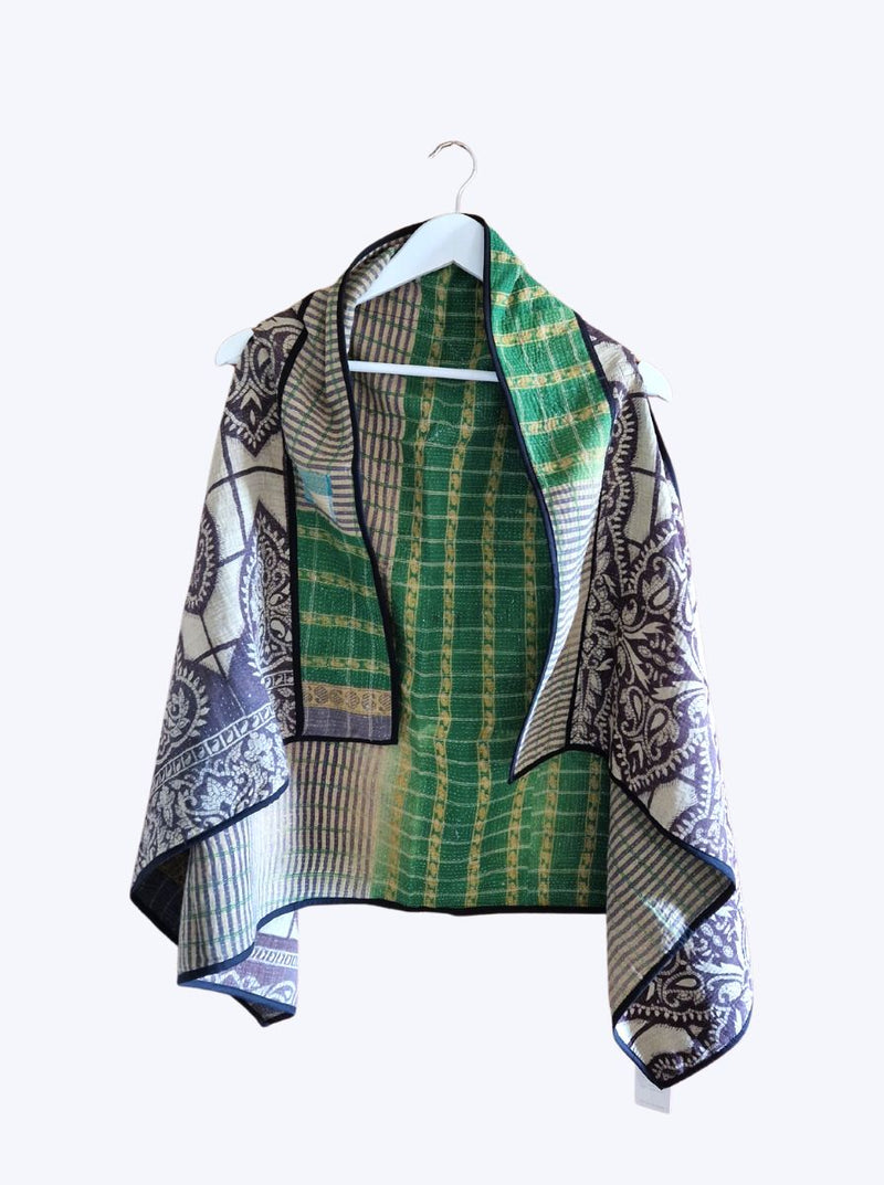 kantha vintage cape - green black