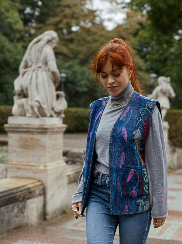 kantha indigo suzani vest