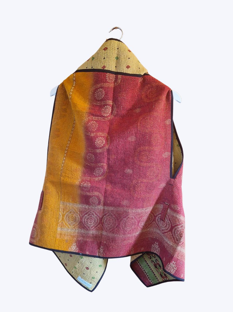 kantha vintage cape - red cream