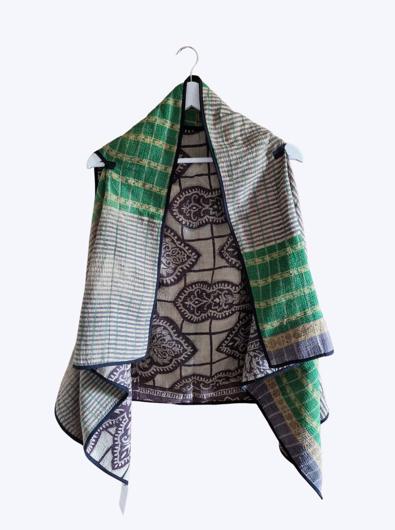 kantha vintage cape - green black