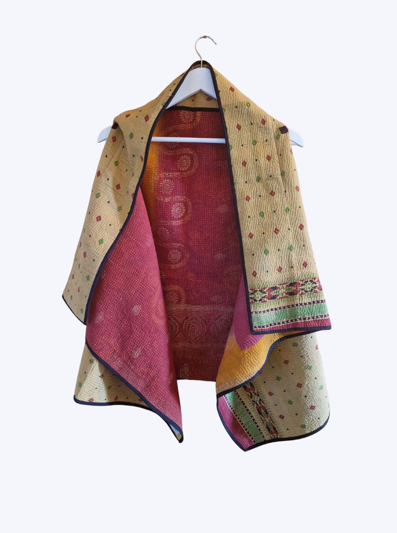 kantha vintage cape - red cream