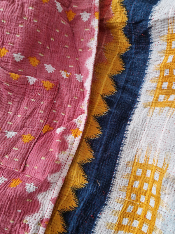 kantha reversible jacket sample orange pink