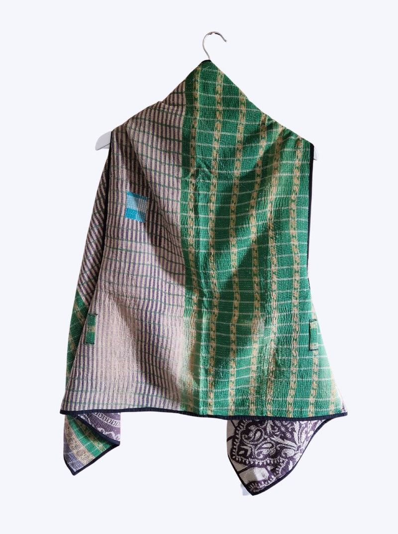 kantha vintage cape - green black