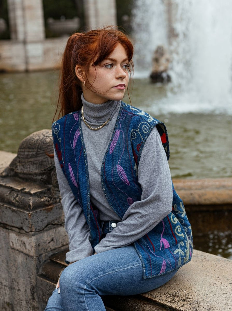 kantha indigo suzani vest