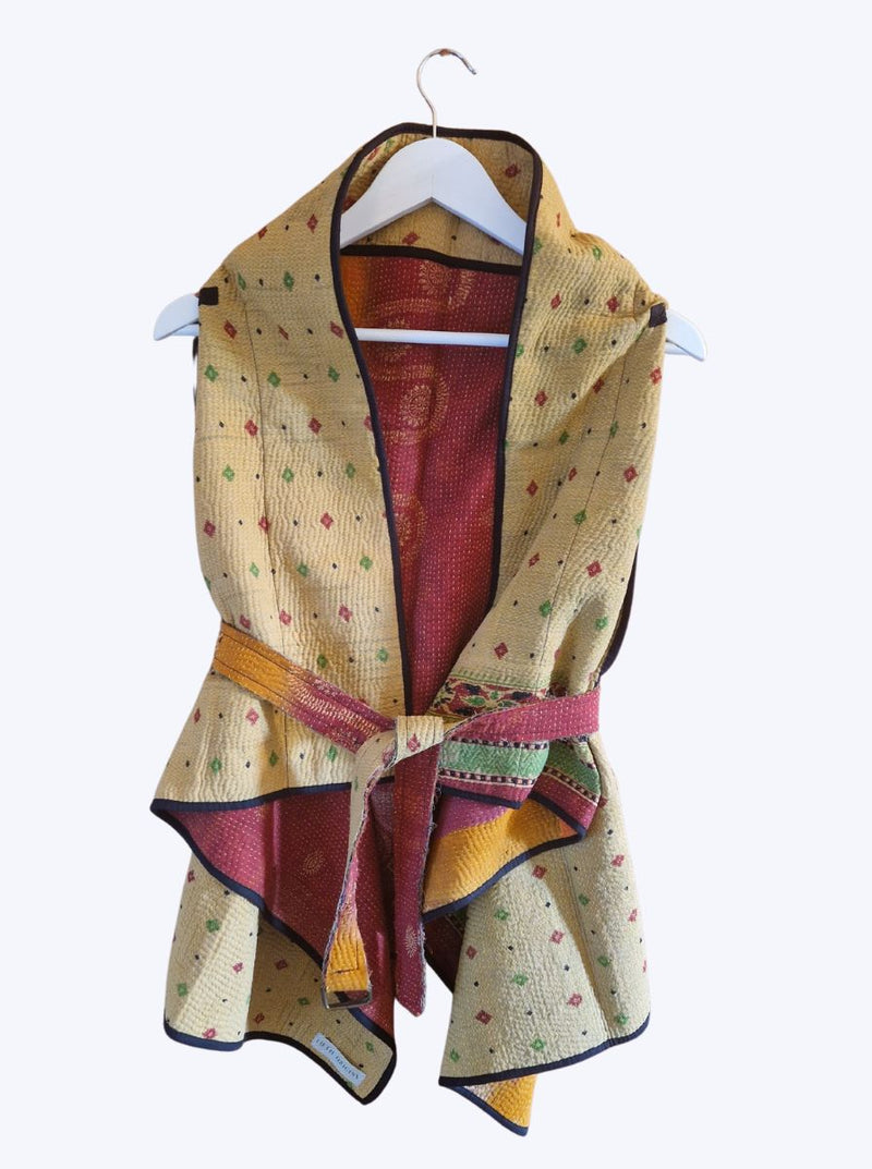 kantha vintage cape - red cream