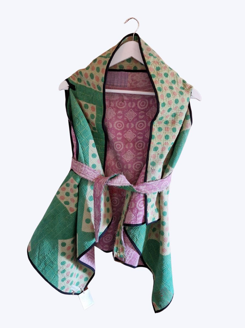 kantha vintage cape - green pink