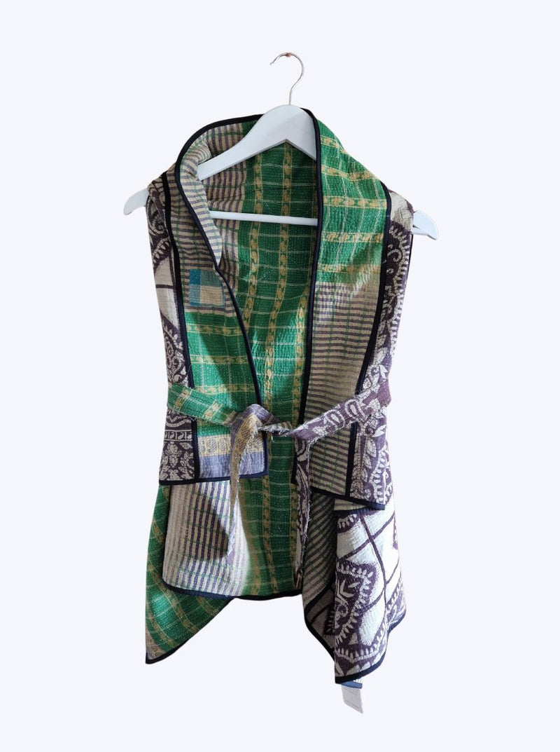 kantha vintage cape - green black