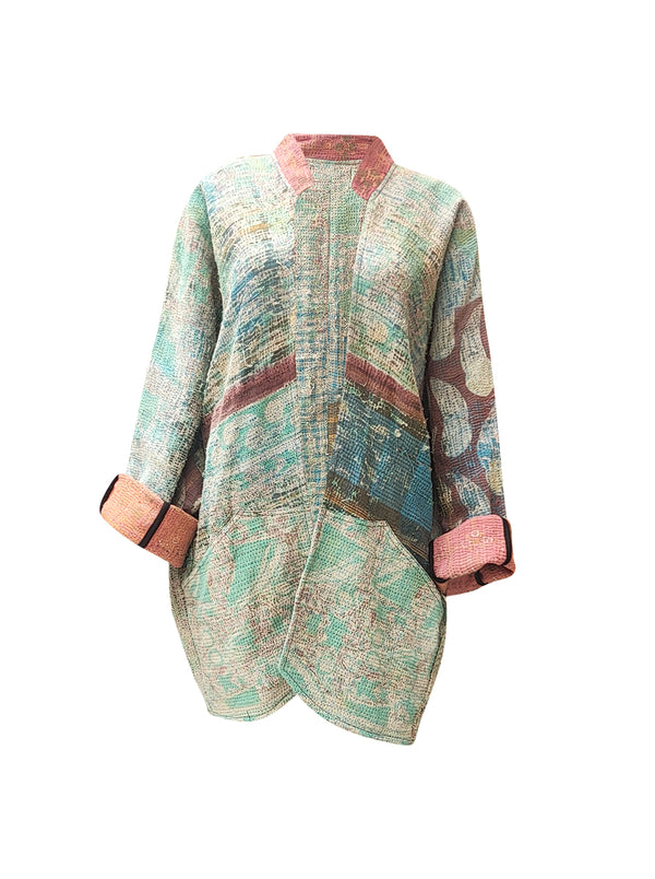 kantha vintage long jacket sari