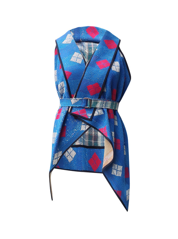 kantha vintage cape - blue motif