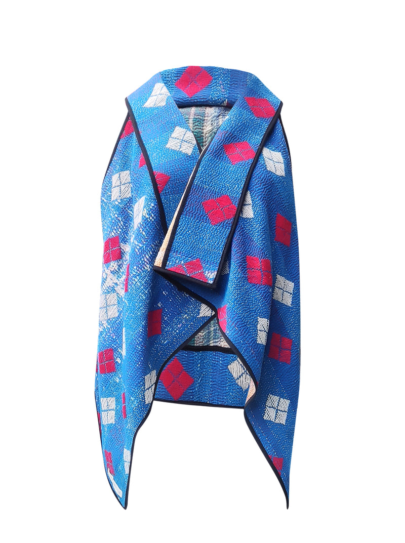 kantha vintage cape - blue motif