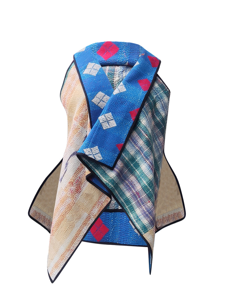 kantha vintage cape - blue motif