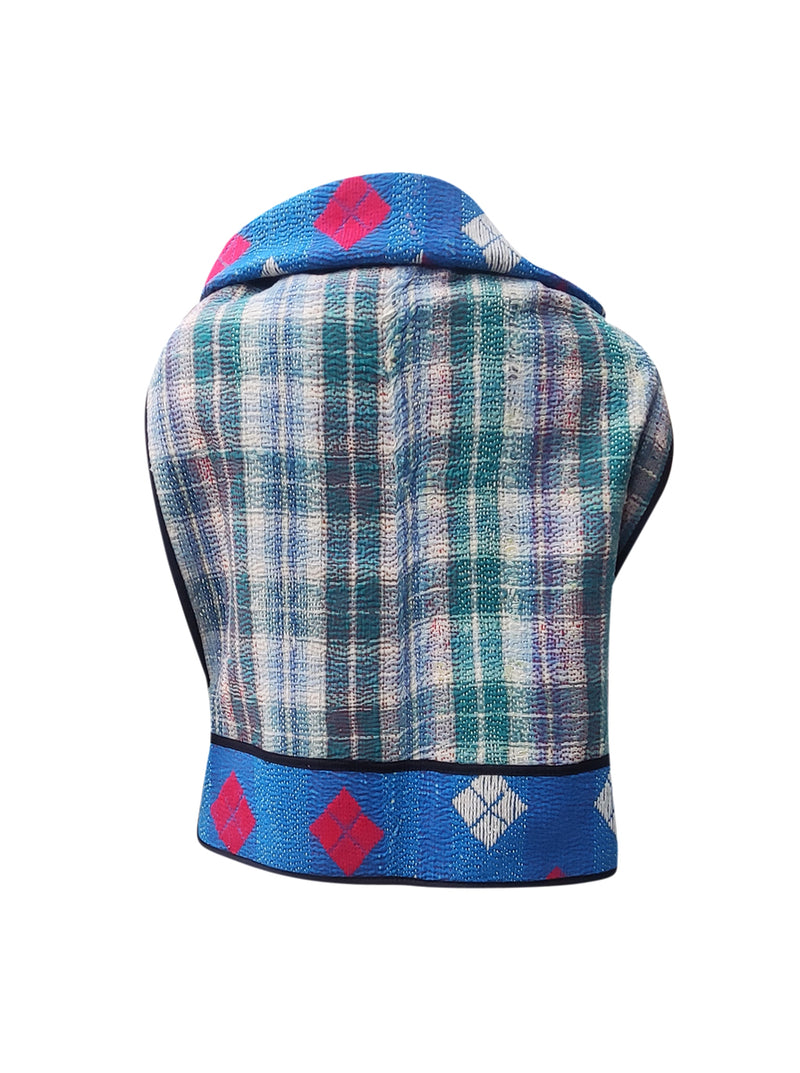 kantha vintage cape - blue motif