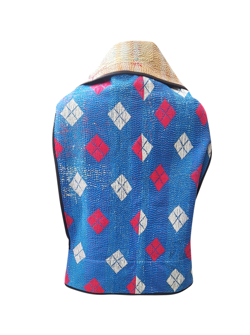 kantha vintage cape - blue motif