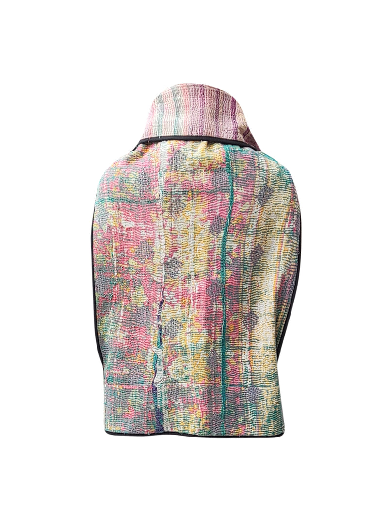 kantha vintage cape - lush green