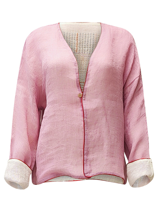 linen jacket pink white - zero waste edition