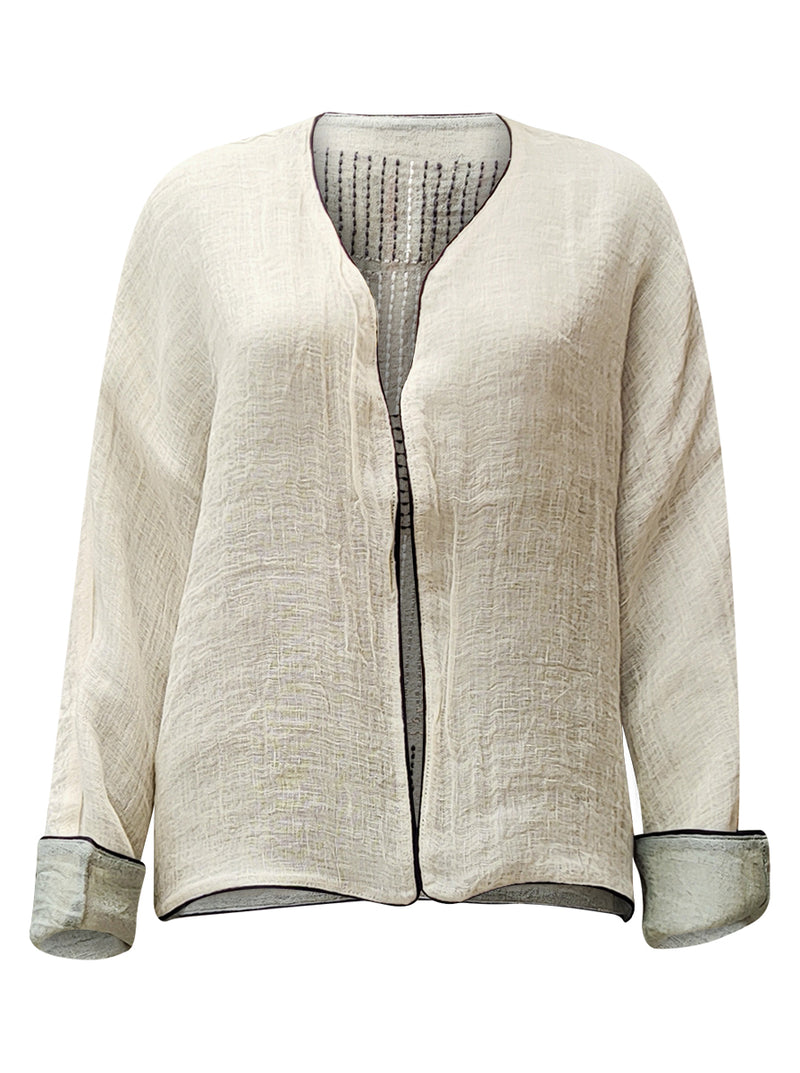 linen jacket sage white - zero waste edition