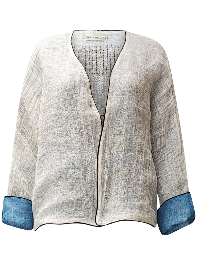 linen jacket blue white - zero waste edition