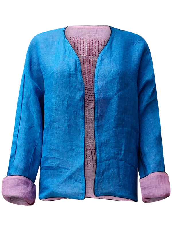 linen jacket blue pink - zero waste edition