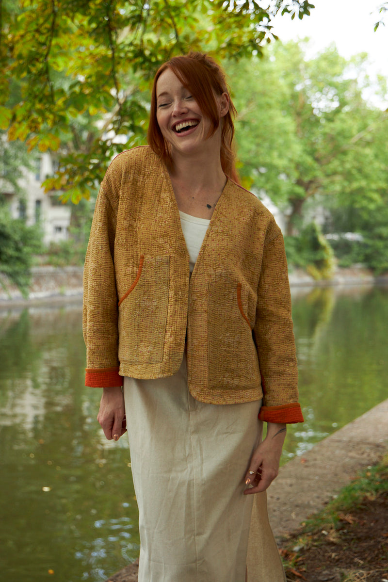 kantha vintage vest with sleeves monika (tie and dye)