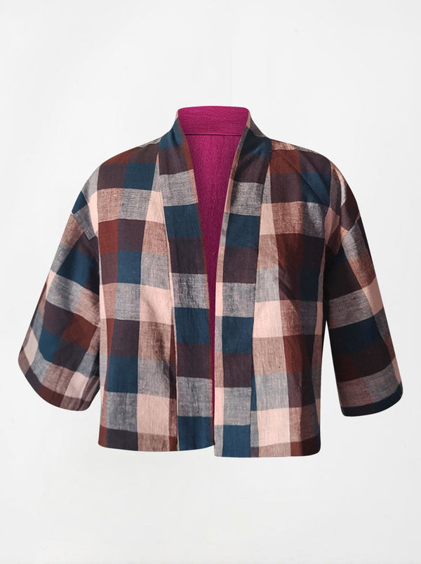 kala organic cotton reversible bolero pink and checks