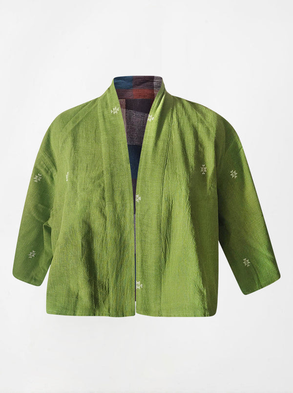 kala organic cotton reversible bolero green and checks