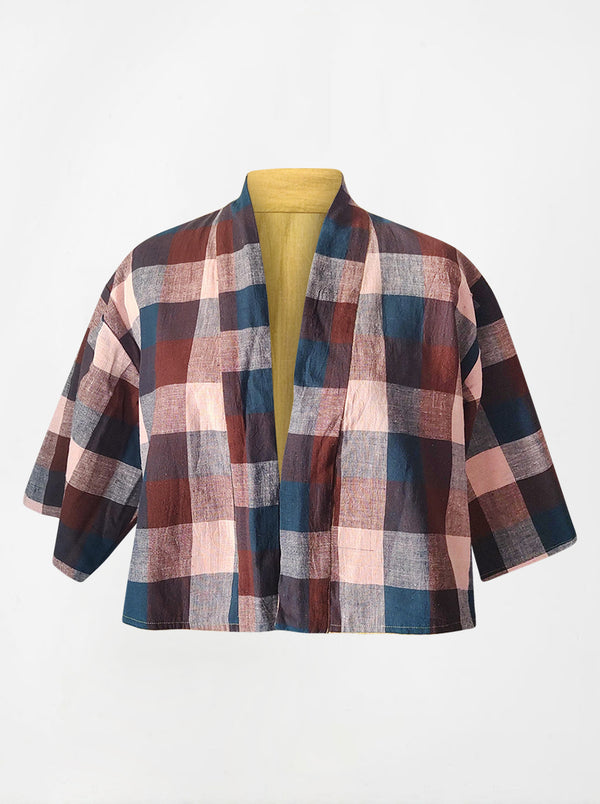 kala organic cotton reversible bolero yellow and checks