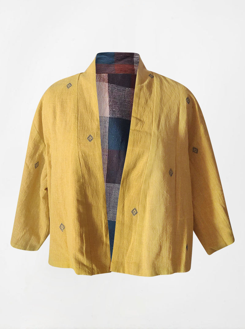 kala organic cotton reversible bolero yellow and checks