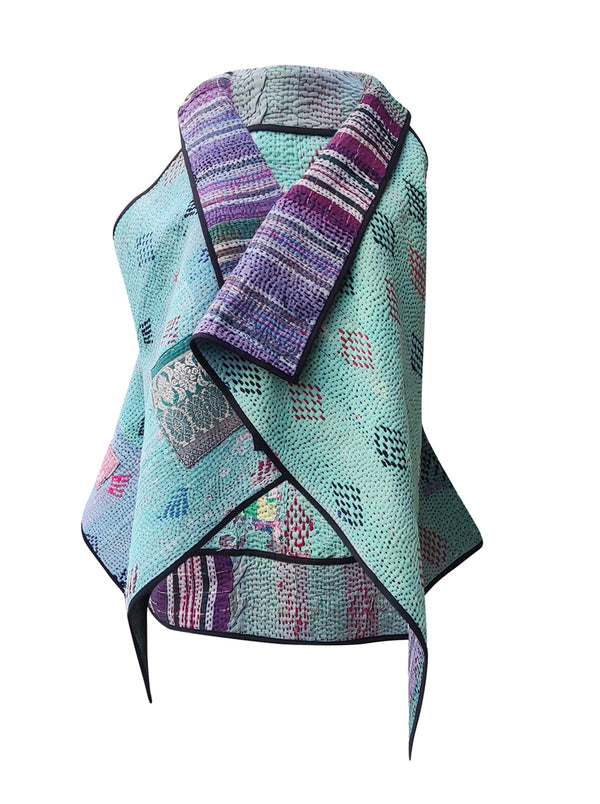 kantha vintage cape - blue moon
