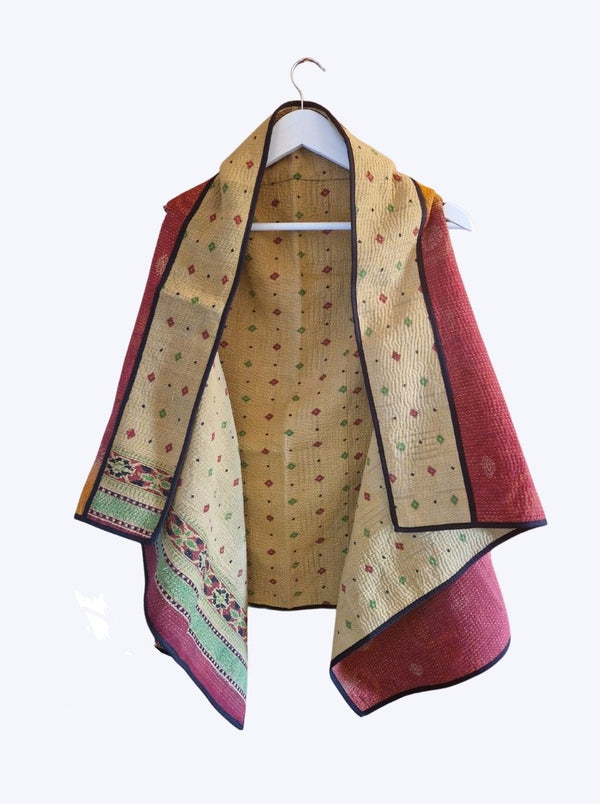 kantha vintage cape - red cream