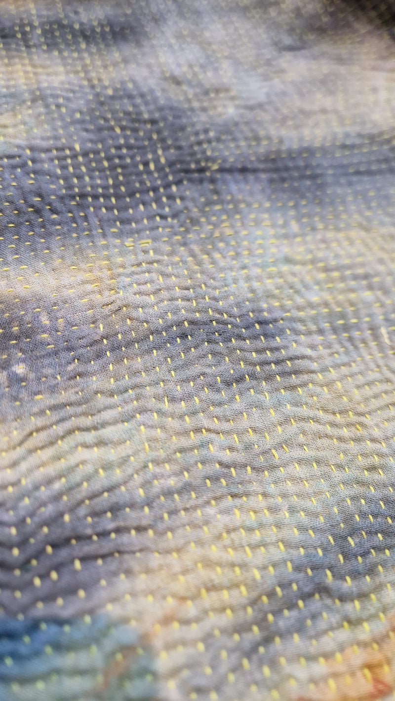 kantha reversible short poncho tie dye sample